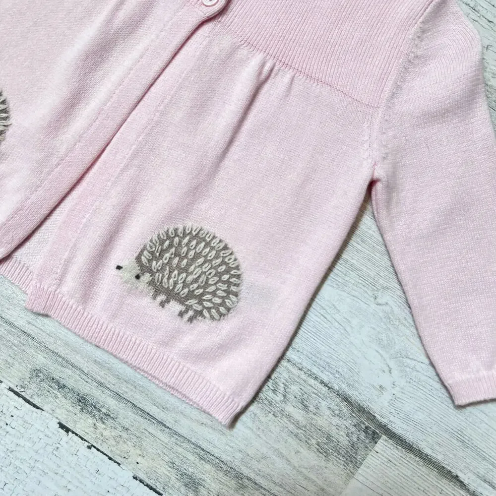 Angel Dear Cardigan Baby Girls 6-12M Pink Cotton Hedgehog Embroidered Sweater